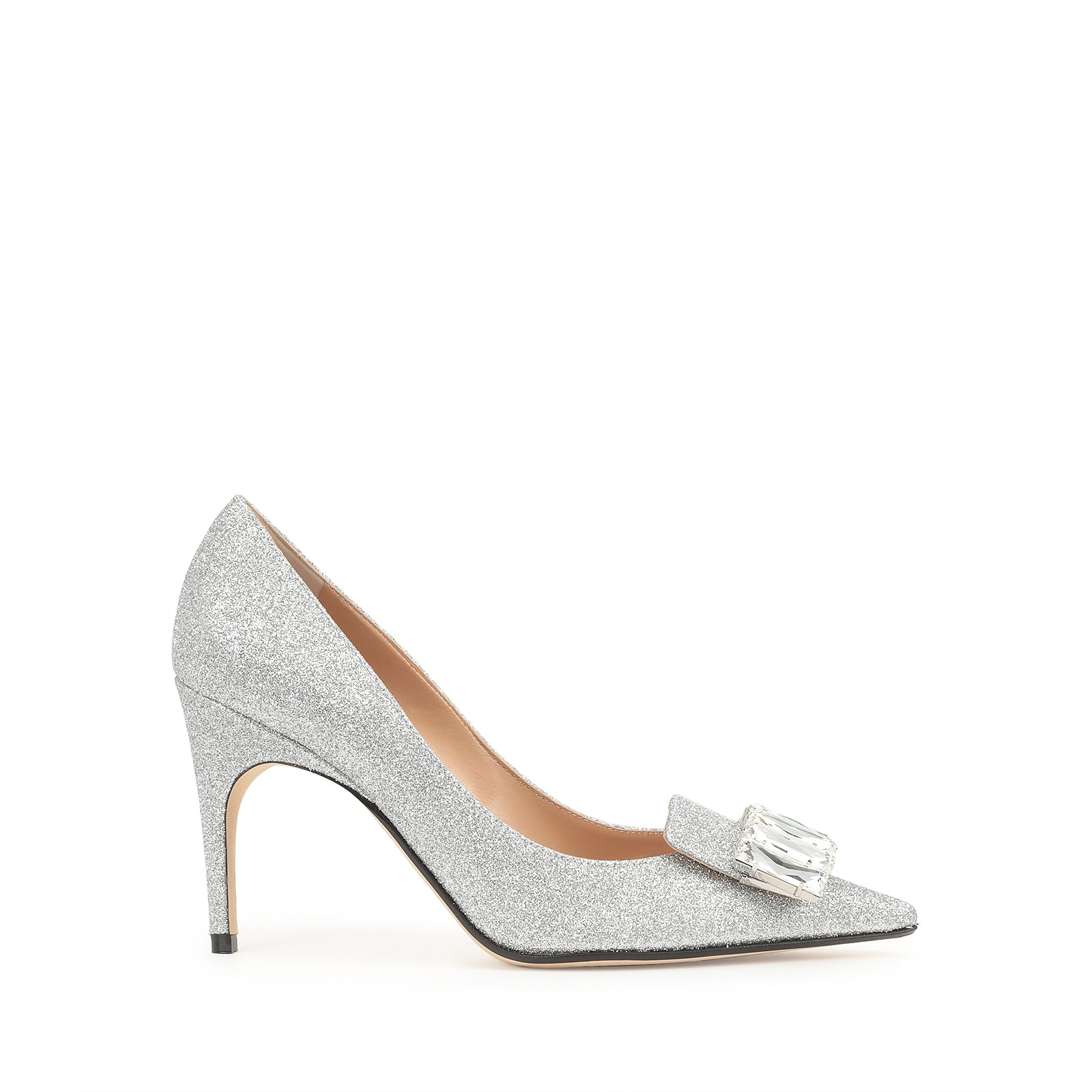 Dune London Attention Glitter Heeled Court Shoes - Silver | very.co.uk