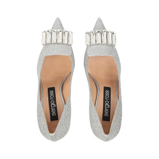 silver glitter pump heels